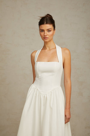 Aurohaya Alizée halterneck pleated midi dress in White