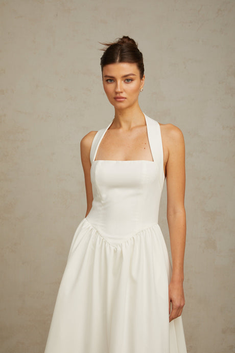 Aurohaya Alizée halterneck pleated midi dress in White
