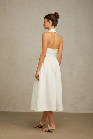 Aurohaya Alizée halterneck pleated midi dress in White
