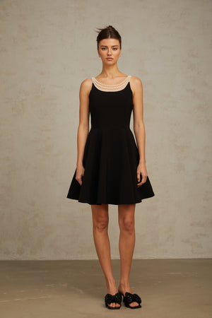 Aurohaya Danaé black faux-pearl-embellished mini dress