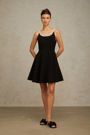 Aurohaya Danaé black faux-pearl-embellished mini dress