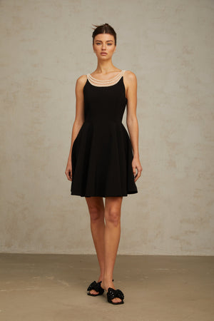Aurohaya Danaé black faux-pearl-embellished mini dress