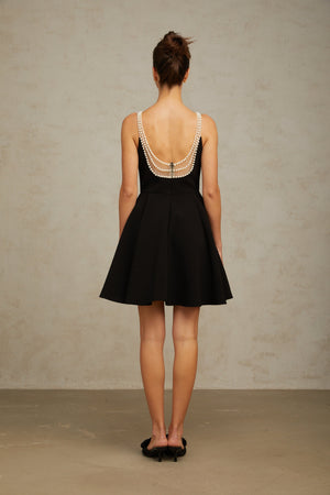 Aurohaya Danaé black faux-pearl-embellished mini dress