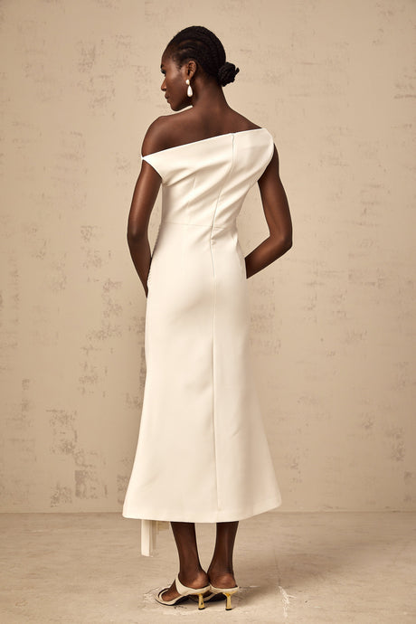 Aurohaya Laurine asymmetrical draped midi dress in White