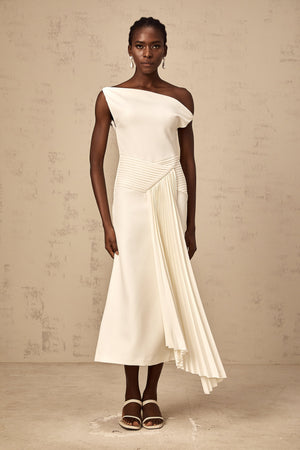 Aurohaya Laurine asymmetrical draped midi dress in White