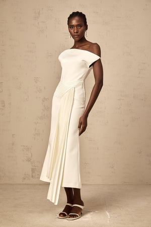 Aurohaya Laurine asymmetrical draped midi dress in White