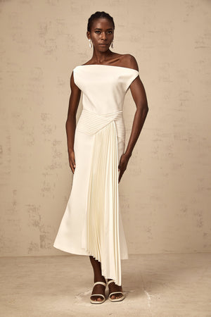 Aurohaya Laurine asymmetrical draped midi dress in White