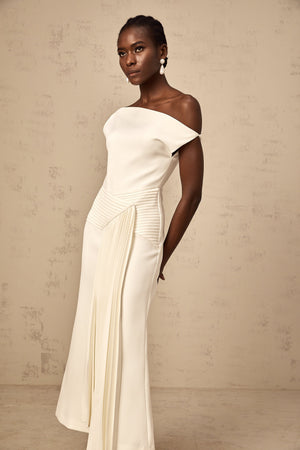 Aurohaya Laurine asymmetrical draped midi dress in White