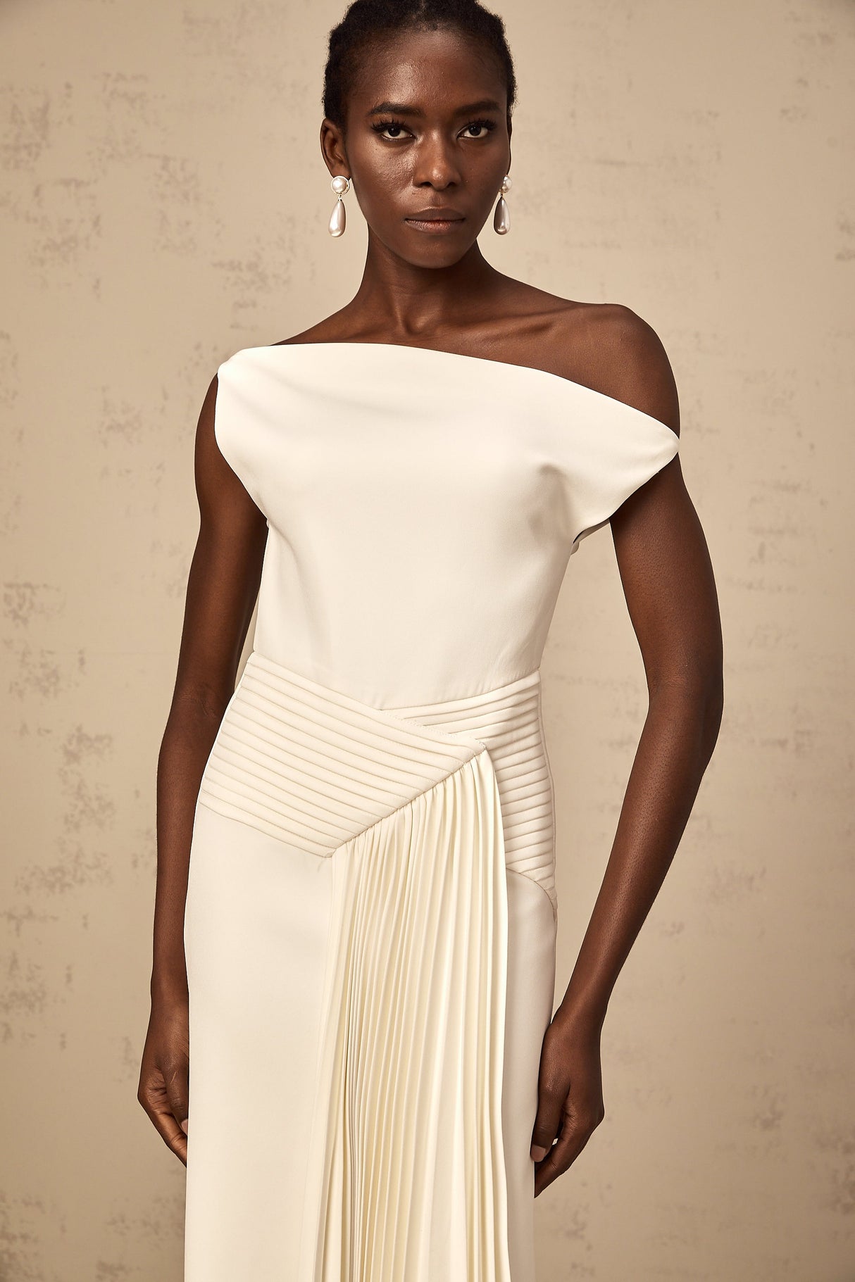Aurohaya Laurine asymmetrical draped midi dress in White
