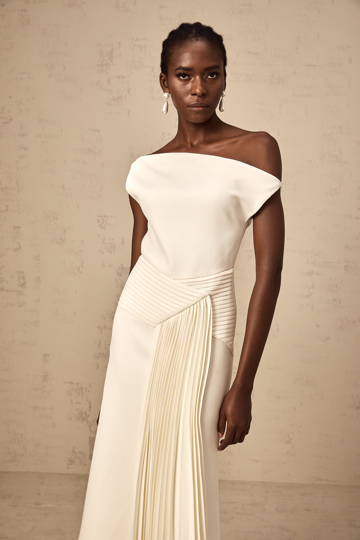 Aurohaya Laurine asymmetrical draped midi dress in White