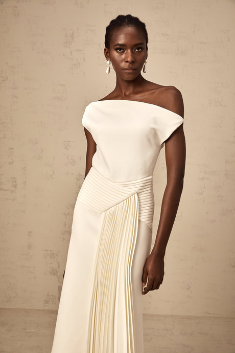Aurohaya Laurine asymmetrical draped midi dress in White