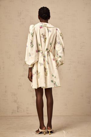 Aurohaya Perrine neutrals bowknot floral-print mini dress