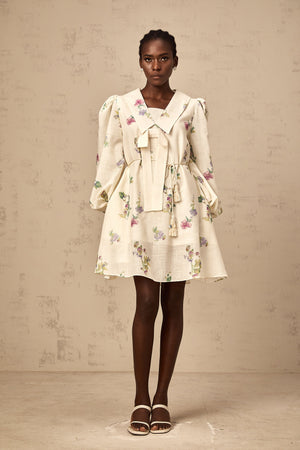 Aurohaya Perrine neutrals bowknot floral-print mini dress