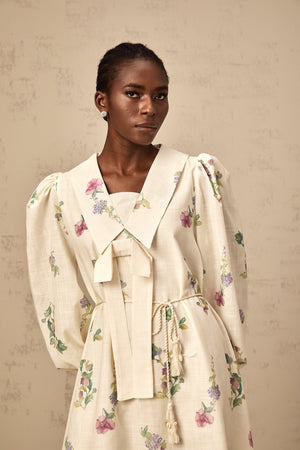 Aurohaya Perrine neutrals bowknot floral-print mini dress