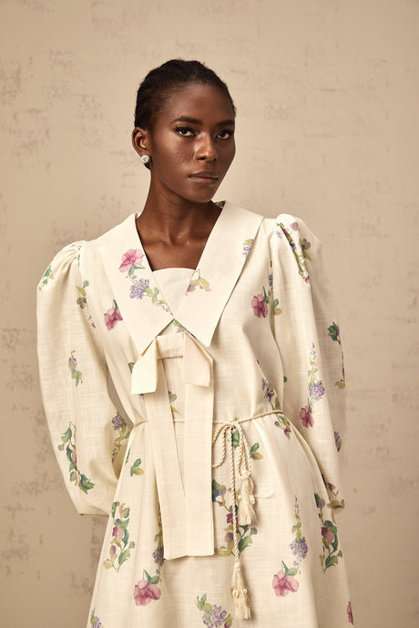 Aurohaya Perrine neutrals bowknot floral-print mini dress