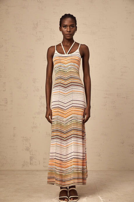 Aurohaya Chloé multicolor striped knit maxi dress