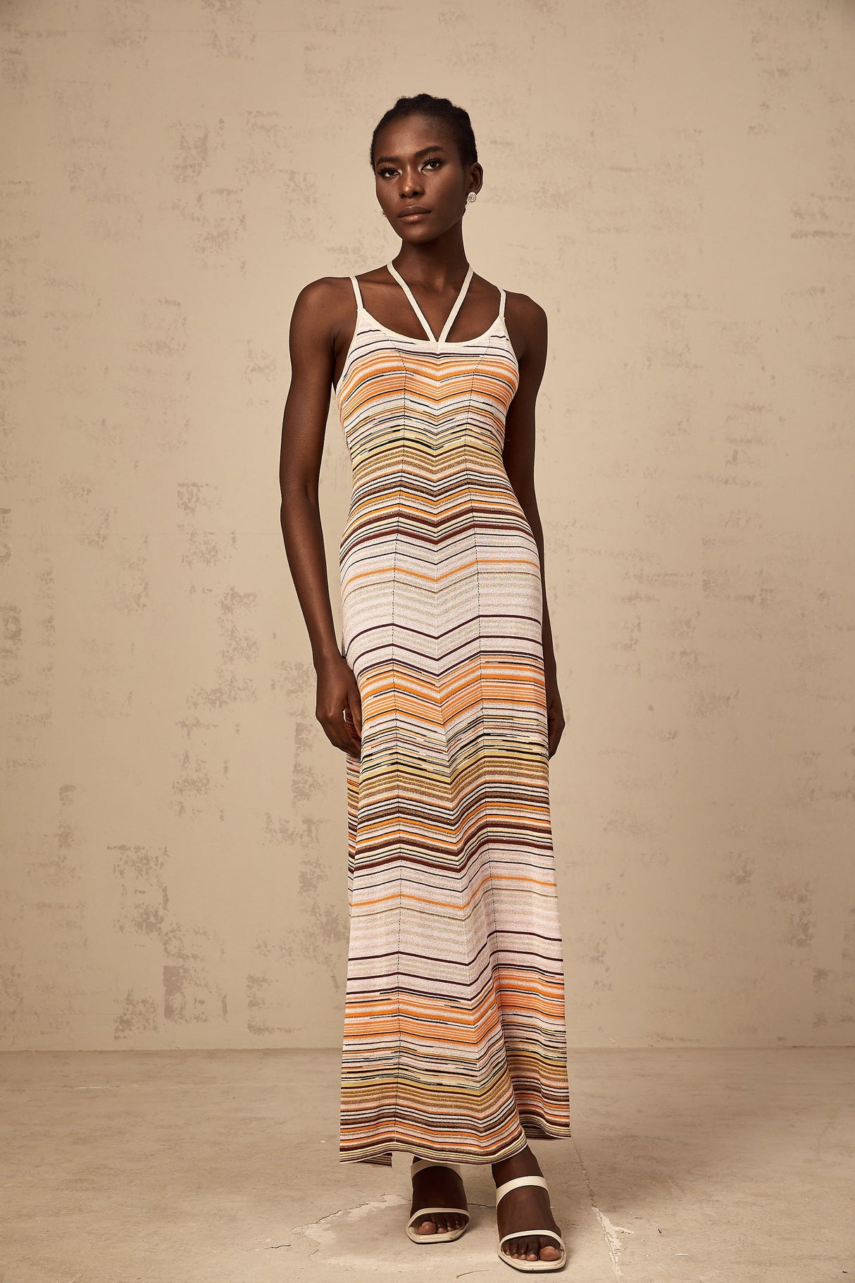 Aurohaya Chloé multicolor striped knit maxi dress