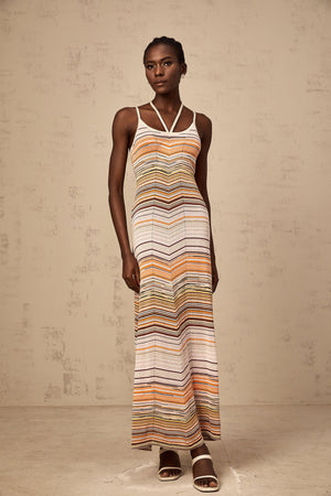 Aurohaya Chloé multicolor striped knit maxi dress