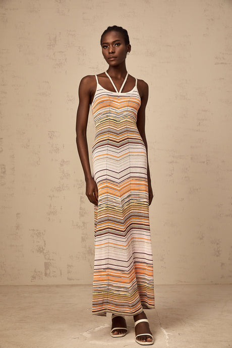 Aurohaya Chloé multicolor striped knit maxi dress