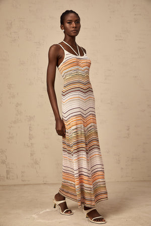 Aurohaya Chloé multicolor striped knit maxi dress