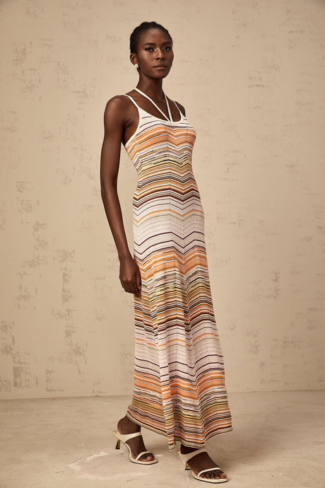Aurohaya Chloé multicolor striped knit maxi dress