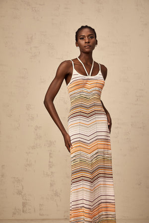 Aurohaya Chloé multicolor striped knit maxi dress