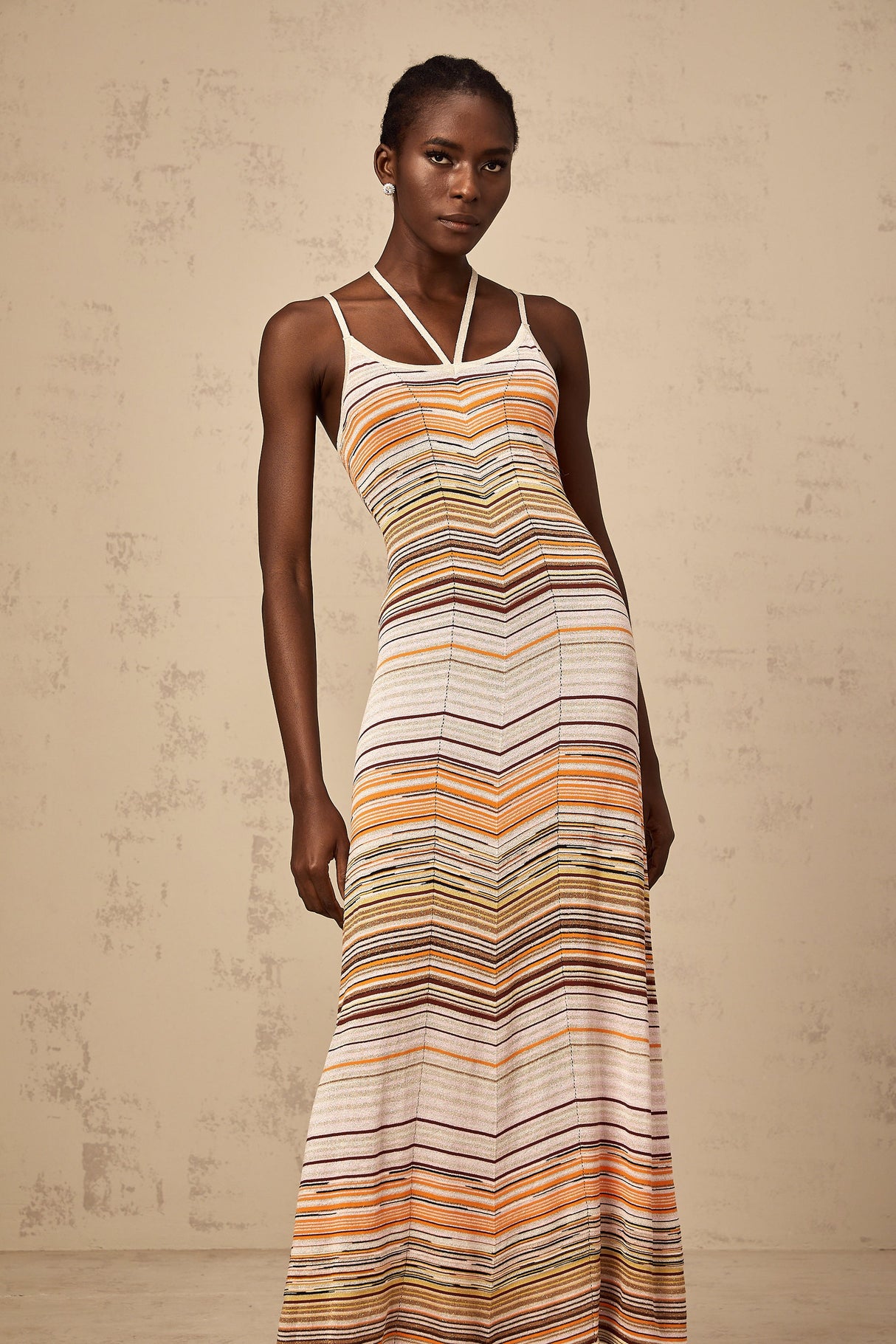 Aurohaya Chloé multicolor striped knit maxi dress