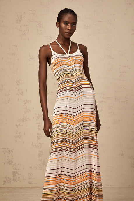 Aurohaya Chloé multicolor striped knit maxi dress