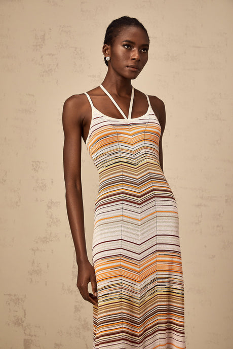 Aurohaya Chloé multicolor striped knit maxi dress