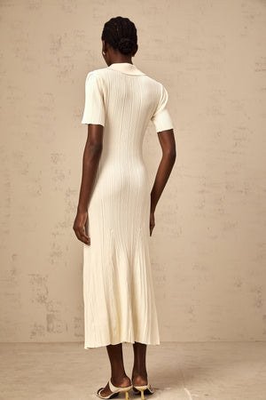 Aurohaya Nouria neutrals ribbed-knit midi dress
