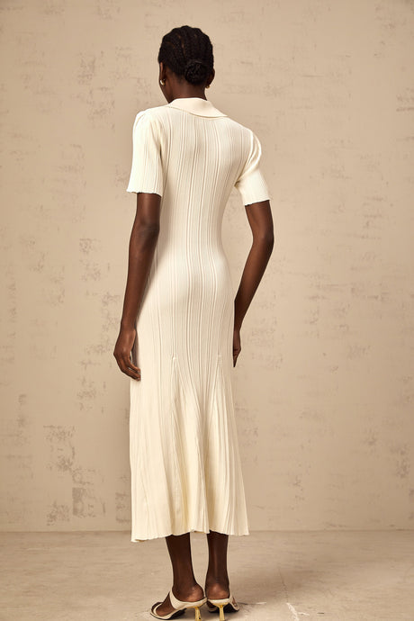 Aurohaya Nouria neutrals ribbed-knit midi dress