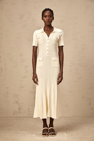 Aurohaya Nouria neutrals ribbed-knit midi dress