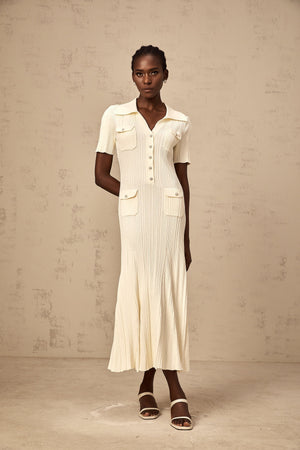 Aurohaya Nouria neutrals ribbed-knit midi dress