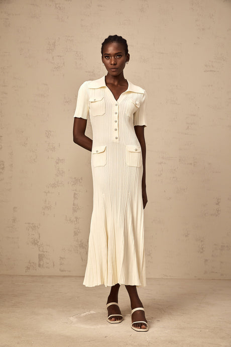Aurohaya Nouria neutrals ribbed-knit midi dress