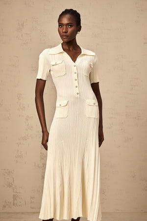 Aurohaya Nouria neutrals ribbed-knit midi dress