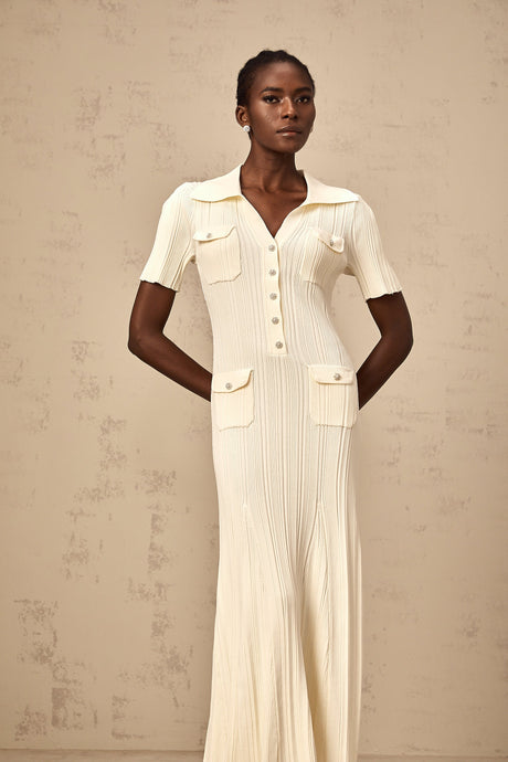 Aurohaya Nouria neutrals ribbed-knit midi dress