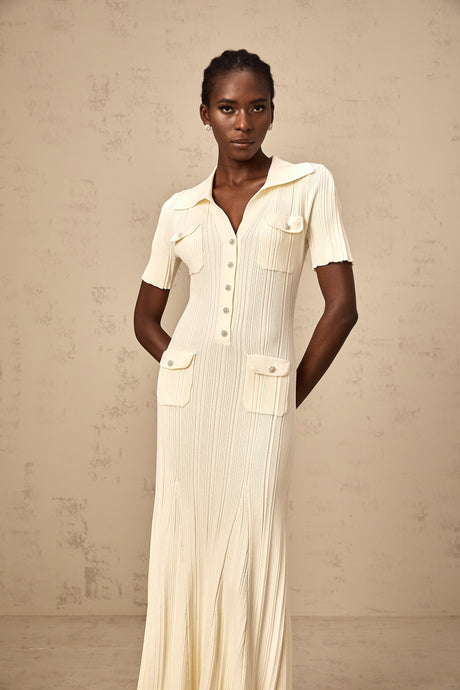 Aurohaya Nouria neutrals ribbed-knit midi dress