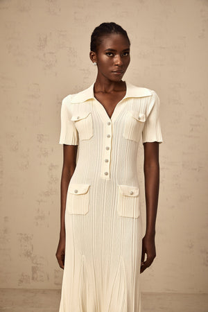 Aurohaya Nouria neutrals ribbed-knit midi dress