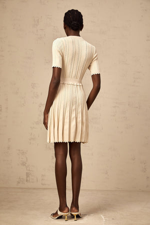 Aurohaya Amélie neutrals pointelle-trim pleated knit mini dress