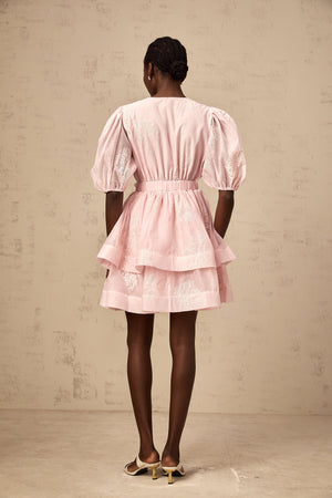 Aurohaya Florence pink floral-embroidered layered mini dress