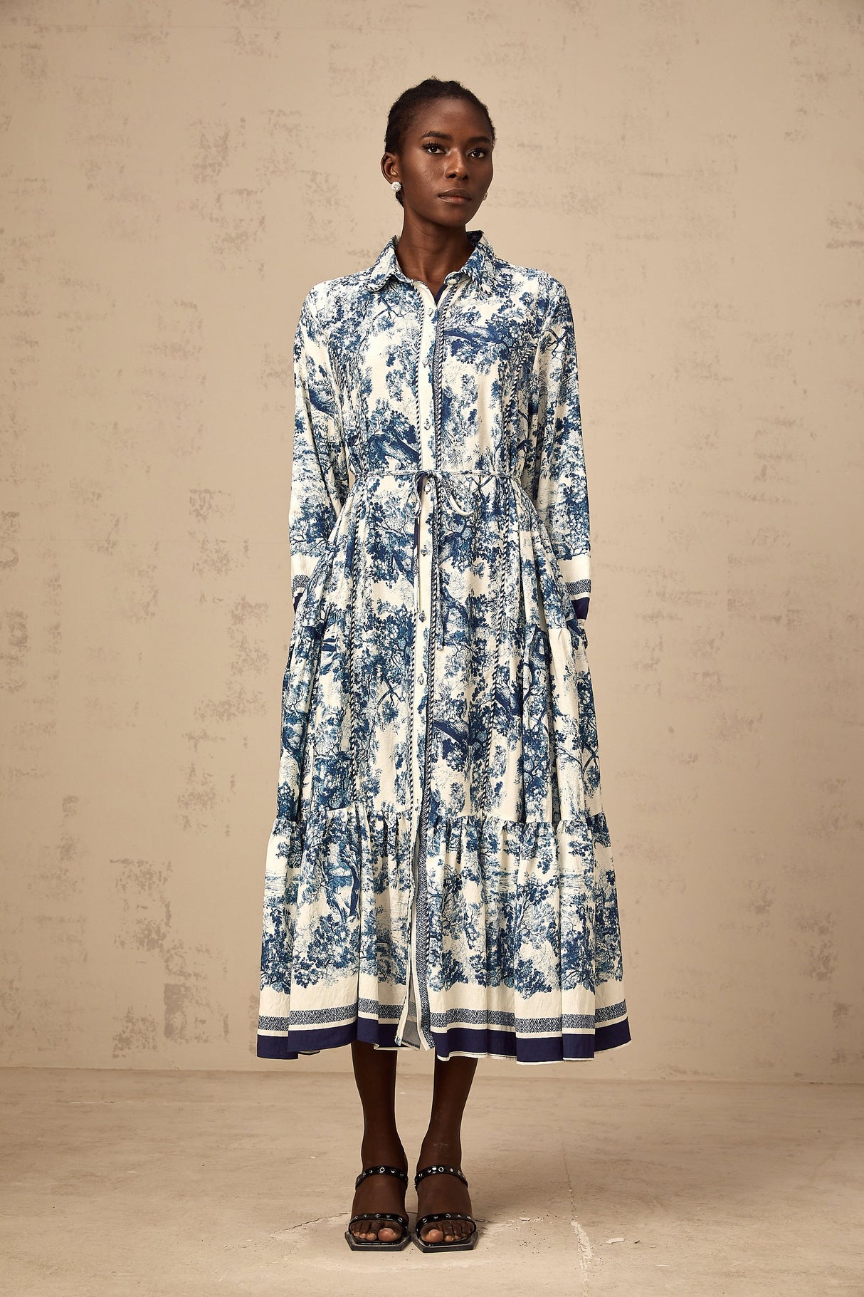 Aurohaya Adélaïde graphic-print midi dress in Blue