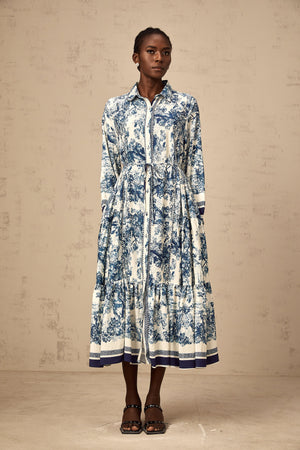 Aurohaya Adélaïde graphic-print midi dress in Blue