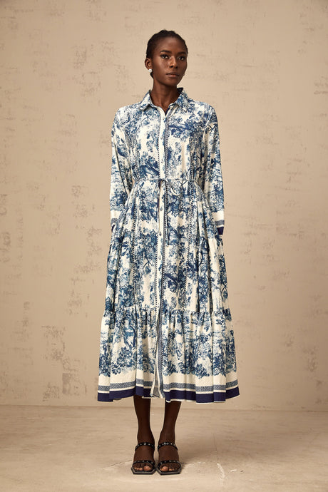 Aurohaya Adélaïde graphic-print midi dress in Blue