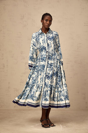 Aurohaya Adélaïde graphic-print midi dress in Blue