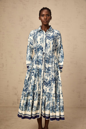Aurohaya Adélaïde graphic-print midi dress in Blue