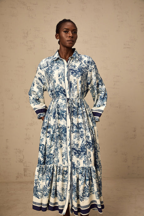 Aurohaya Adélaïde graphic-print midi dress in Blue