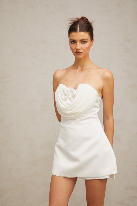 Aurohaya Lucie white floral-appliqué mini dress