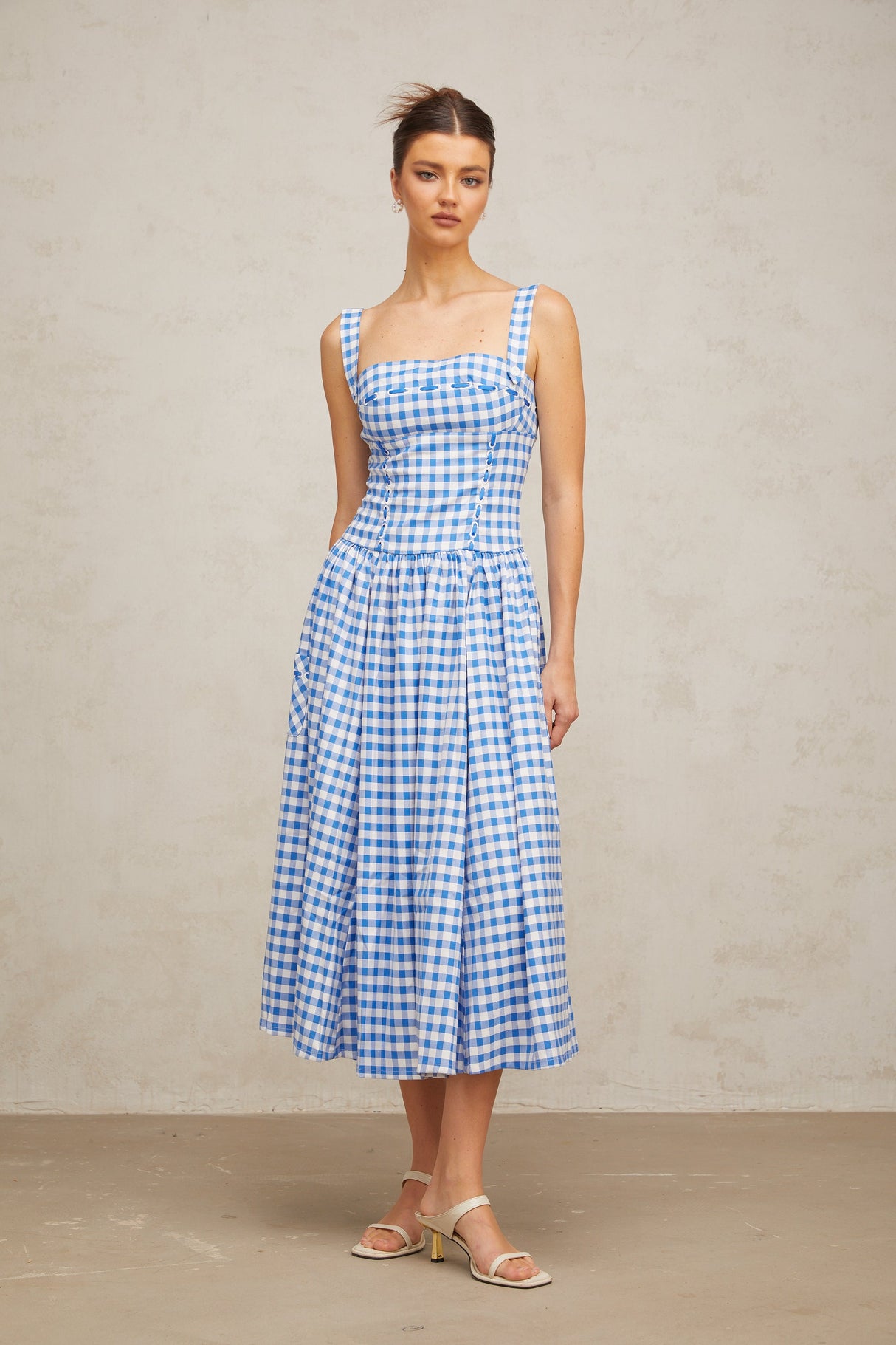 Aurohaya Diane blue gingham midi dress