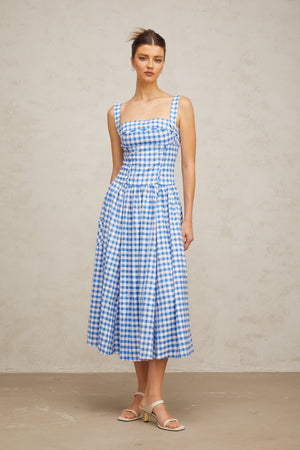 Aurohaya Diane blue gingham midi dress