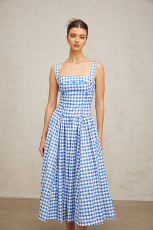 Aurohaya Diane blue gingham midi dress